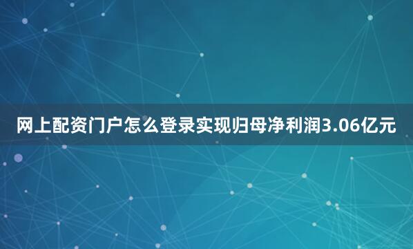 网上配资门户怎么登录实现归母净利润3.06亿元